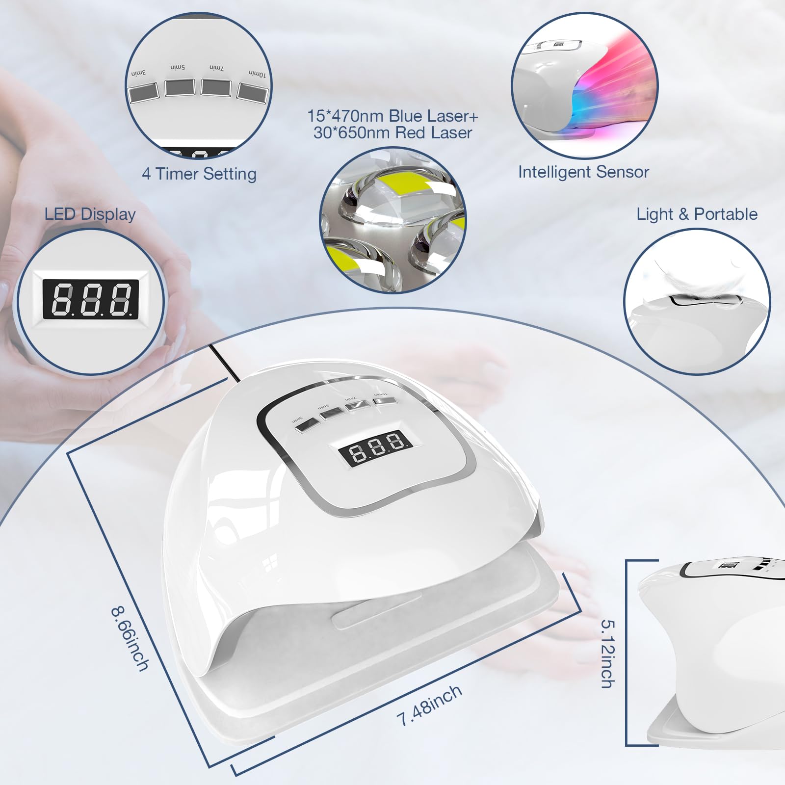 iKeener Dispositivo laser per funghi del chiodo, approvato dalla FDA, pulizia delle unghie e onicomicosi, rimozione funghi con luce blu 15 x 470 nm + 30 x 650 nm luce rossa, sessioni