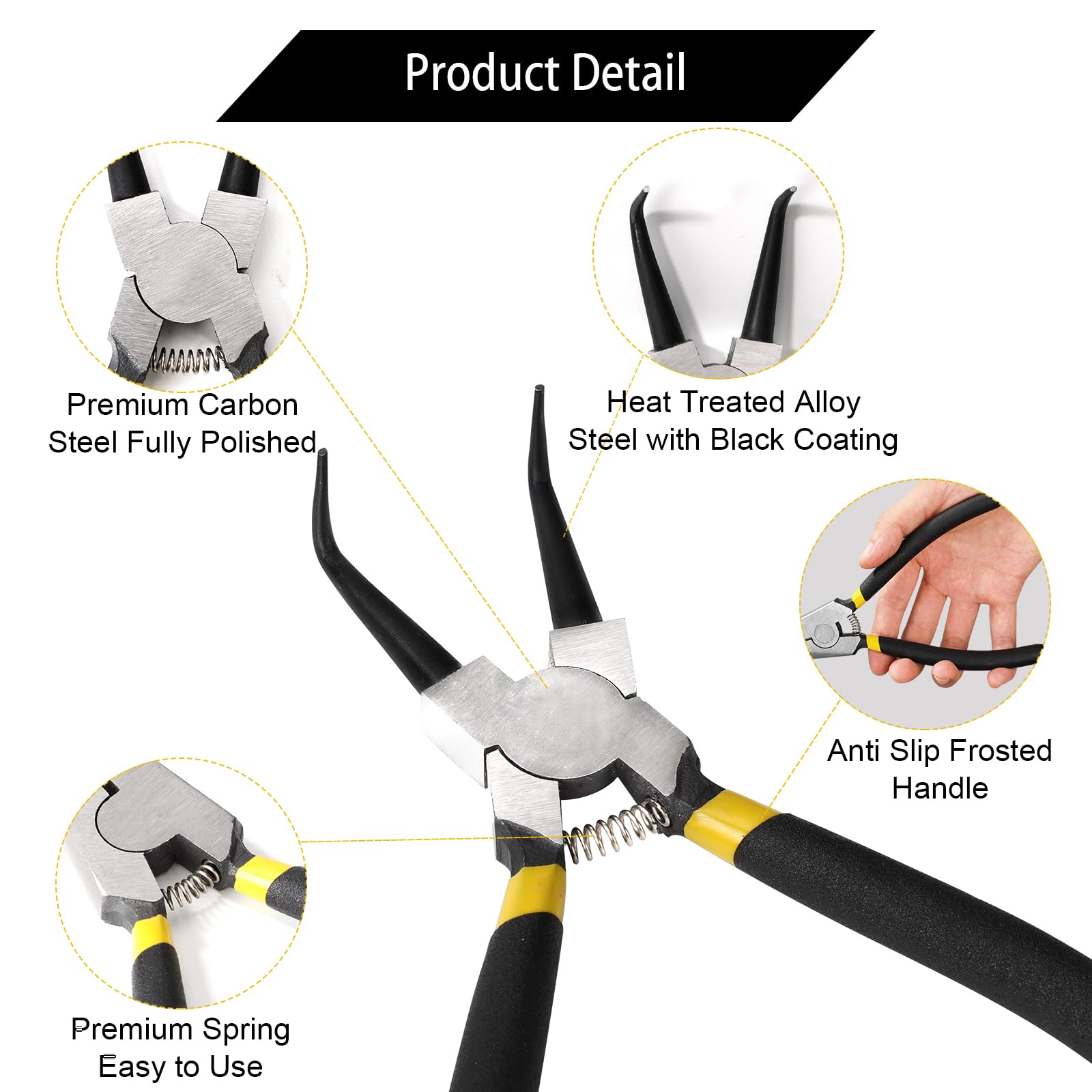 Set Pinze Per Anelli Elastici - 4 Pezzi, Dritte E Curve, Per Bloccaggio Interno/Esterno, 7 Pollici - Foto 9