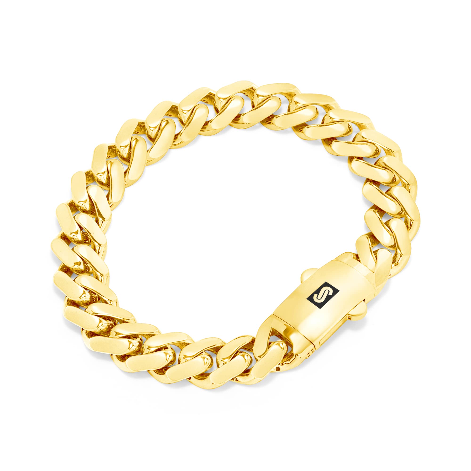 Nuragold 10k Real Yellow Gold Royal Monaco 11mm Miami Cuban Link Bracelet (7"-9") Italian Jewelry for Men & Women