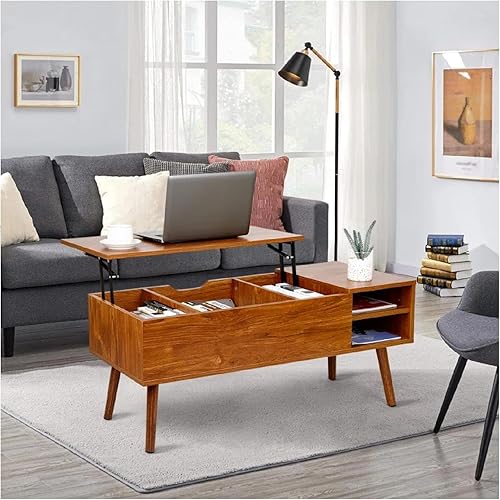 Miniatura 2 de Mesa de Centro con Parte Superior Elevable de Madera con Compartimento Oculto y Estante de Almacenamiento Ajustable Mesa de Comedor de Mesa con