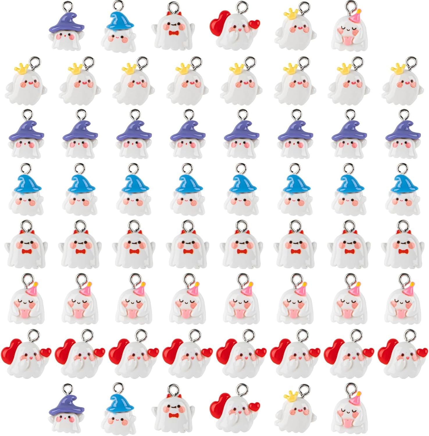 Framendino, 60 Pack Halloween Charms Cute Resin Ghost Pendants Beads 3D Cartoon Charm for Jewelry Making DIY Crafts