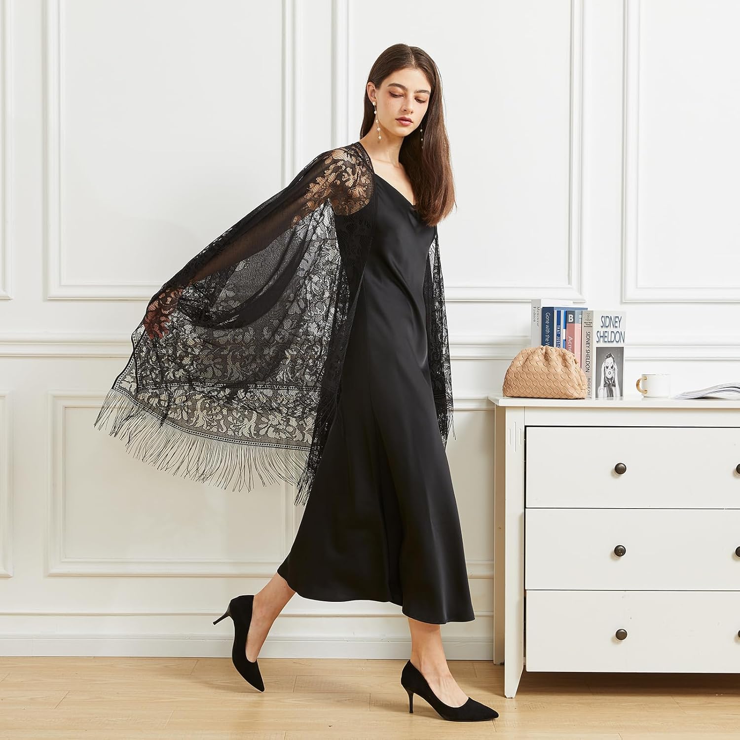 BBRYCTSISEN Lace Shawls and Wraps for Women 1920s Pashmina Cape Cardigan for Evening Wedding Gatsby Costume Party - Image 6