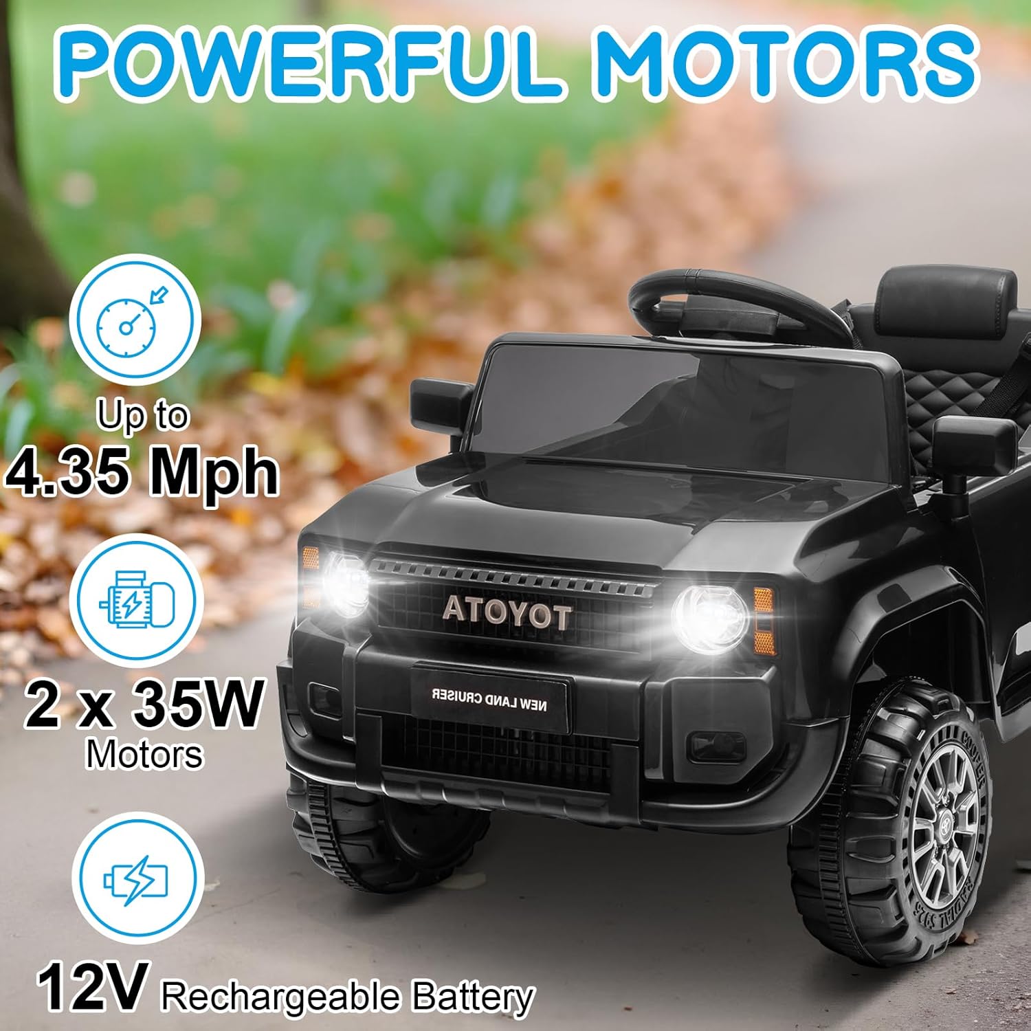 Winado 12V Ride on Car, Licensed Toyota Electric Truck for Toddlers W/Remote Control, Battery Car for Kids with Openable Doors, 3 Speeds, LED Lights, Music (Black)