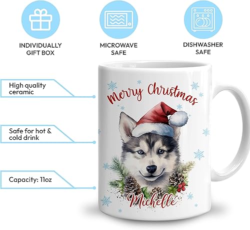 Vista 11 de Hyturtle Regalos personalizados para amantes de las ardillas, con sombrero de Papá Noel, taza de café de cerámica con nombre personalizado, taza