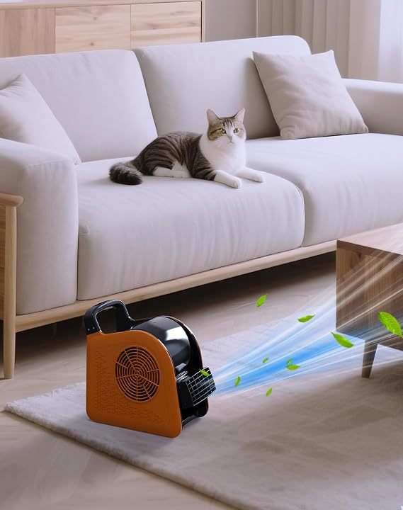 Blower Fan for Drying Cooling and Ventilating, Air Mover for Home Garage Workshop and Job Site Use, Air Mover Blower Fan with 185 Rotation, 3 Speeds, 2 AC Outlets, Orange