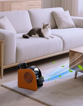 Blower Fan for Drying Cooling and Ventilating, Air Mover for Home Garage Workshop and Job Site Use, Air Mover Blower Fan with 185 Rotation, 3 Speeds, 2 AC Outlets, Orange