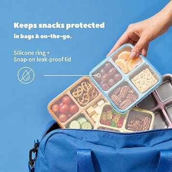Bakpoco 4 Pack Stainless Steel Snack Containers, 4 Compartment Metal Snack Containers with Lid, Compact Food Storage Box Containers For Lunch & Snacks
