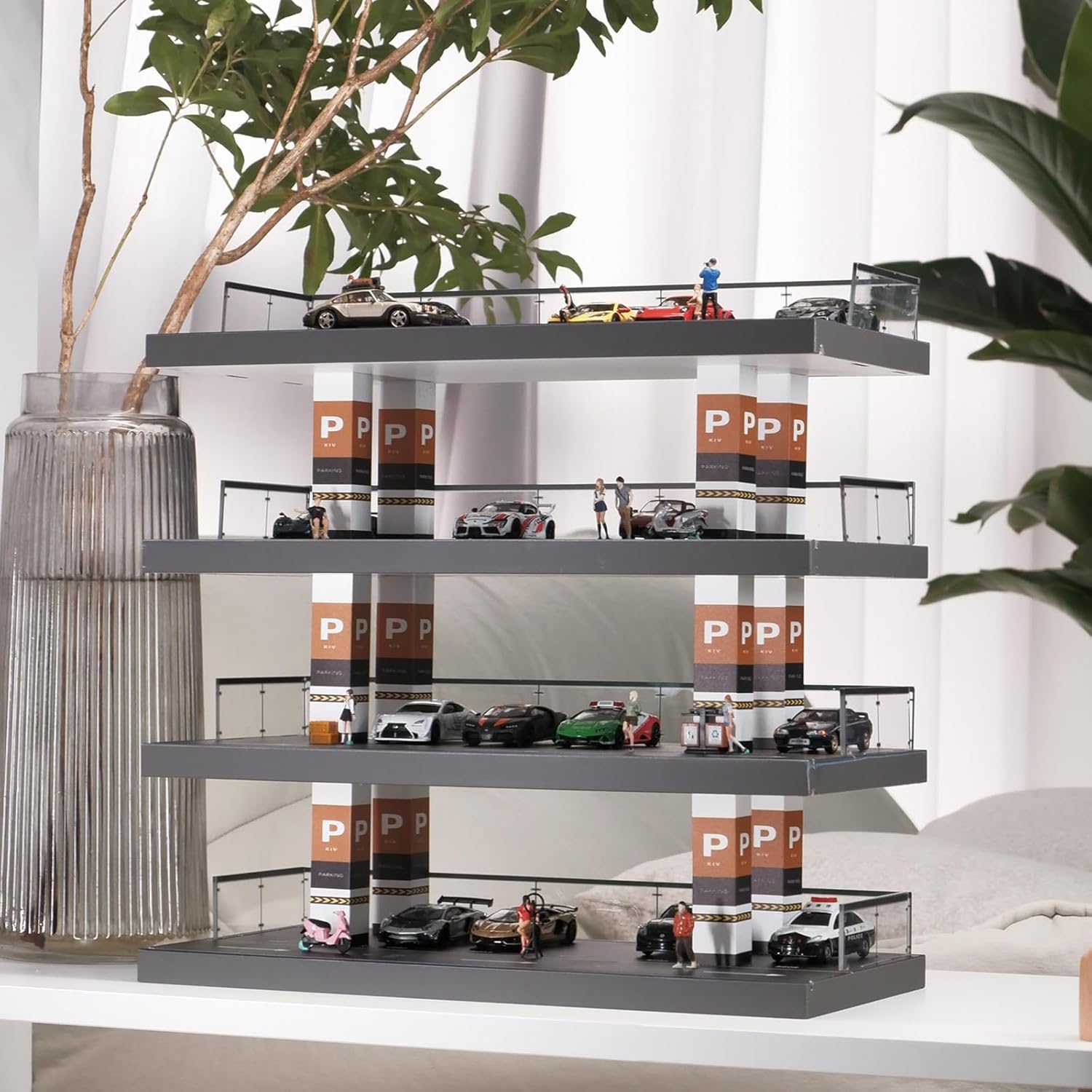 1:64 Diecast Toy Model Car Storage Display Case for Hot Wheels & Matchbox Cars Diorama Parking Garage Freestanding Storage Shelf