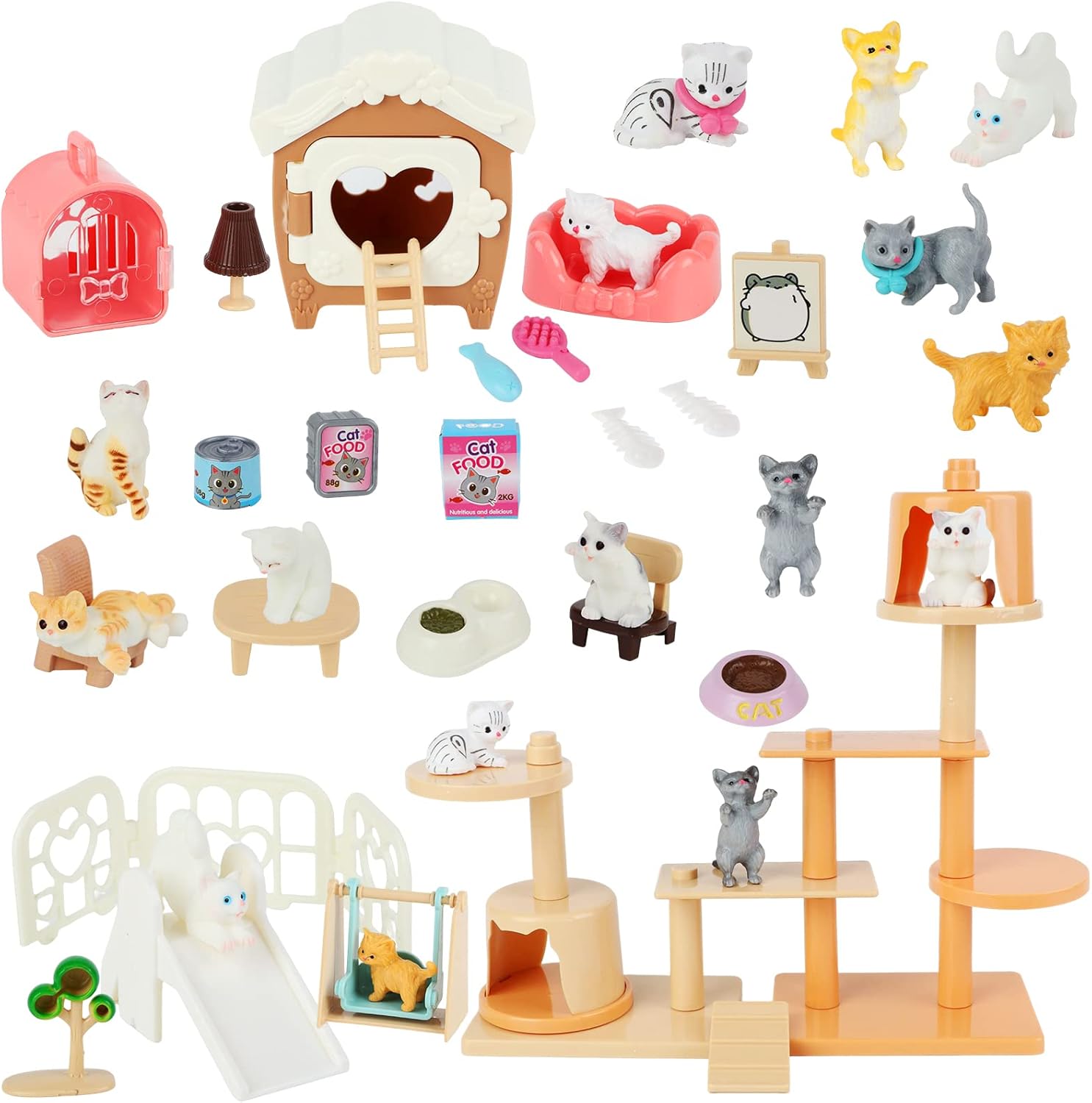 Beupy Cat Figures Playset Toy 40 Pack Pet Pretend Play Toys