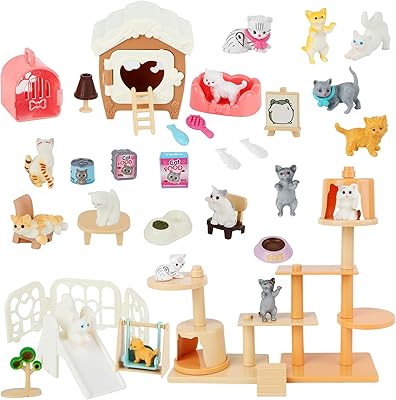 Beupy Cat Figures Playset Toy 40 Pack Pet Pretend Play Toys Realistic Cat Figurines Toys Plastic Cat Care Role Play EduDogional Learning Playset Home Party Supplies Cake Toppers (cat)