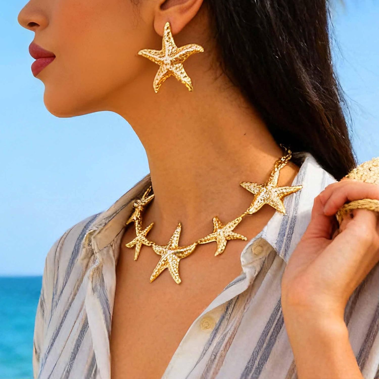 CLOACE Star Choker Necklace Set Gold Thick Necklaces Earrings Sets Punk Cuban Jewelry Accessories for Women - Image 4