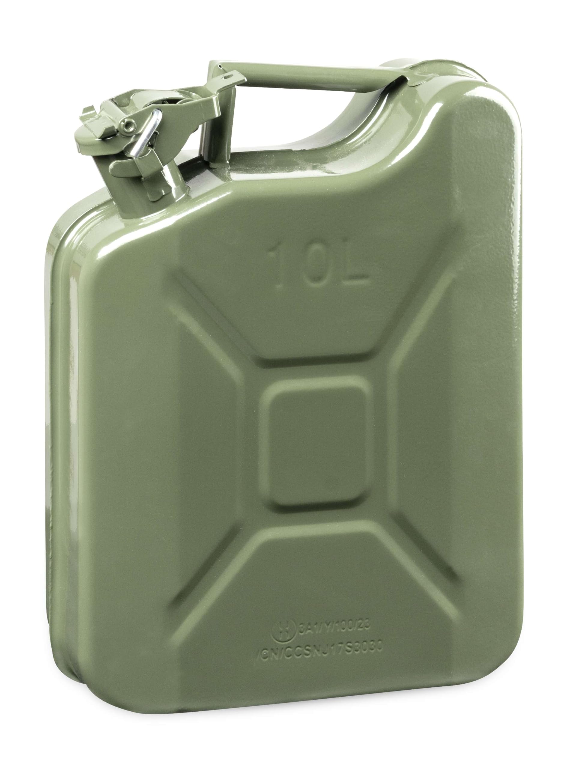 WALSER bidón gasolina metal 10 litros, bidón gasóleo metal certificado ONU con tapón de seguridad, bidón gasolina, bidón combustible metal, bidón gasolina metal verde oliva 30x13x40,5 cm