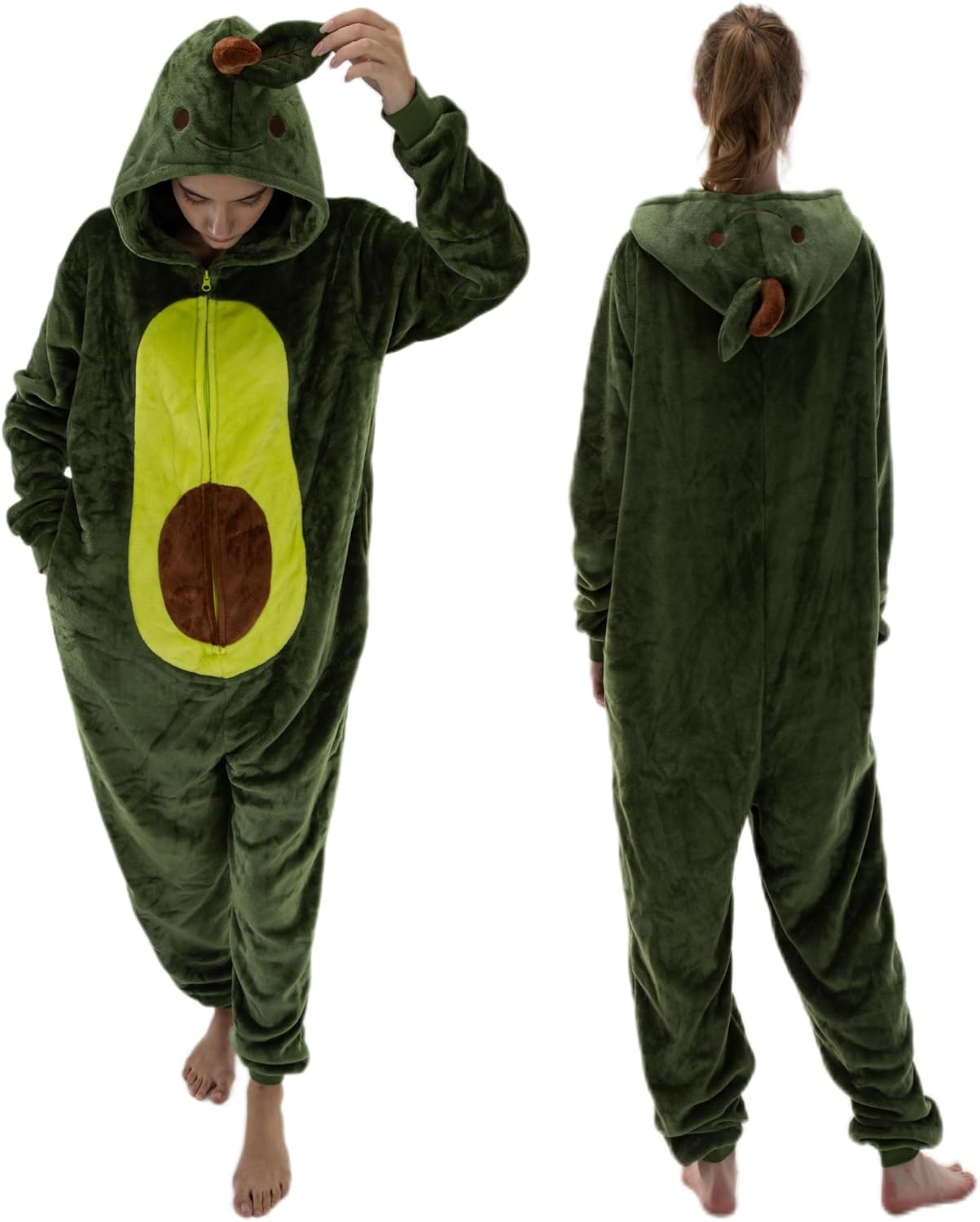 Snug Fit Unisex Adult Onesie Pajamas, Flannel Animal Cosplay One Piece Halloween Costume hooded Sleepwear Homewear
