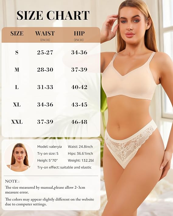 LEVAO Lace Thongs for Women, Low Waisted Underwear, No Show G-String Panties