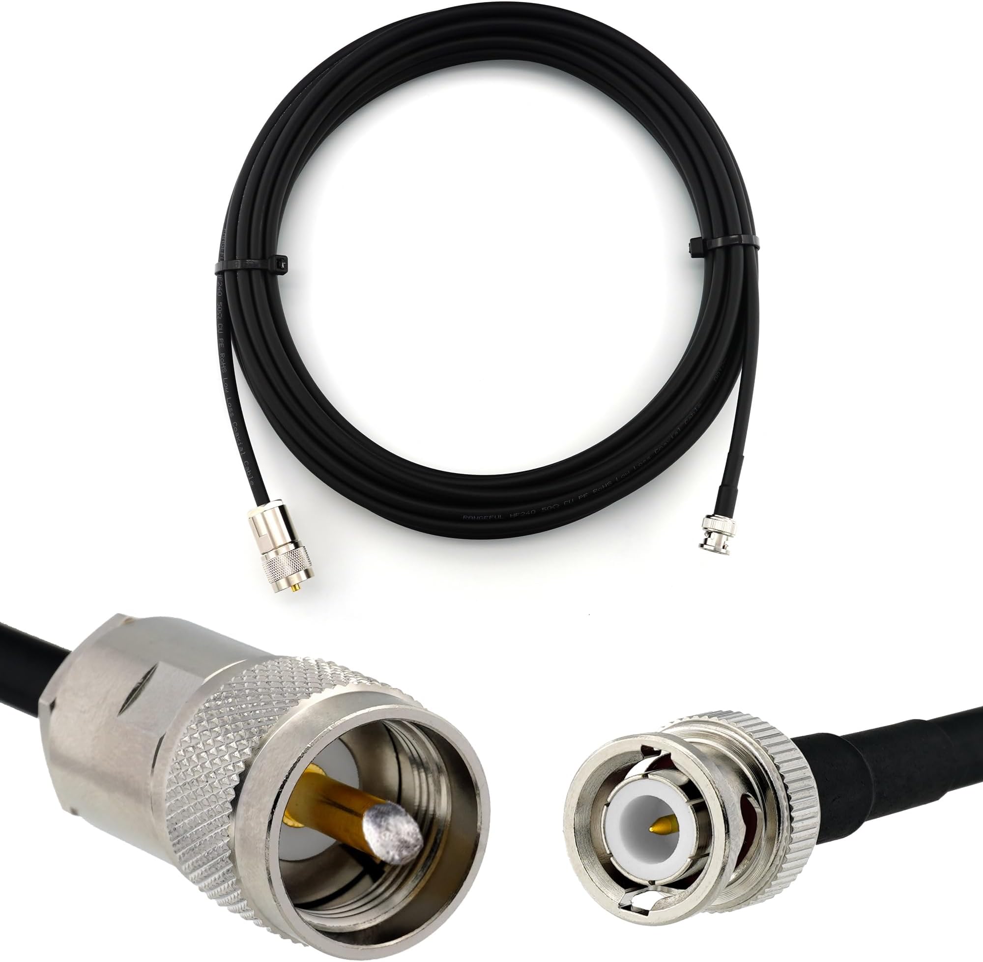 20m BNC Male to PL259 Coaxial Cable — HF-240 Cable (LMR 240 equivalent) Low Loss Coax Lead (50 Ohm) Extension Cable — Coax for Antenna HAM Radio CB Aerial Walkie Talkie VHF UHF Two Way Radio