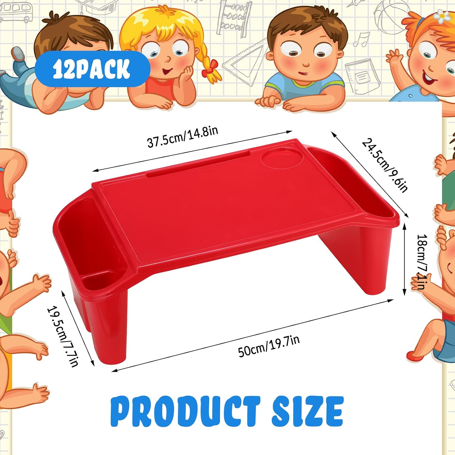 Kisston 12 Pcs Kids Lap Desk Bulk Tray Lap Table Bed Table Plastic Desk with Extra Storage Space Activities Children Portable for Kids Students Work Study School Classroom(Blue, Red)