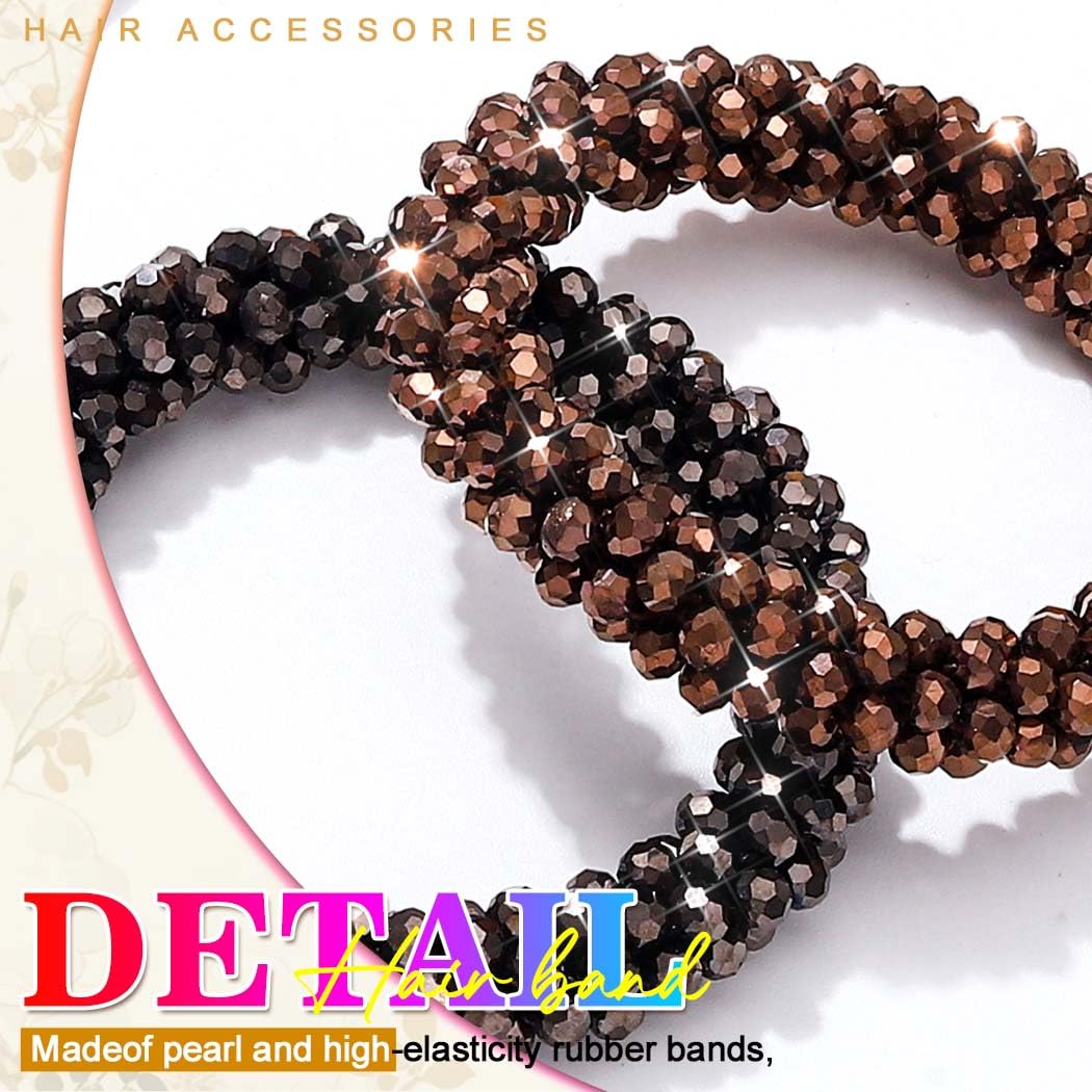 Reaky Beaded Scrunchie Fancy Hair Bobble Sparkly Rhinestone Hair Ties Hair Accessories for Women, Black, Blue, Brown - Image 4