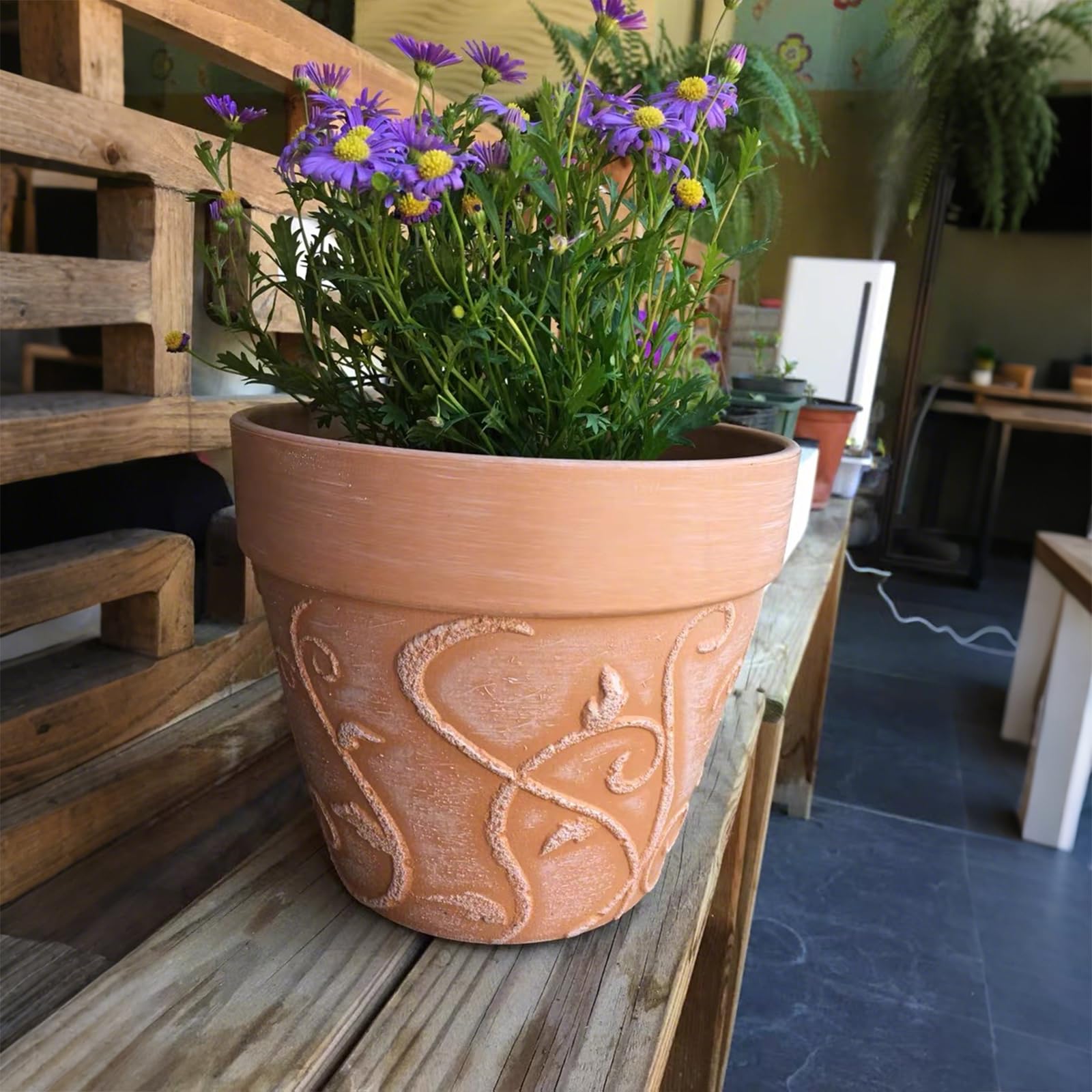 ZMTECH Lot De 2 Pots De Fleurs 25 Cm Aspect Terre Cuite Avec Soucoupes Et Trous De Drainage - Pots Plastiques Pour Plantes D'Intérieur Et Extérieur (Brun Clair)