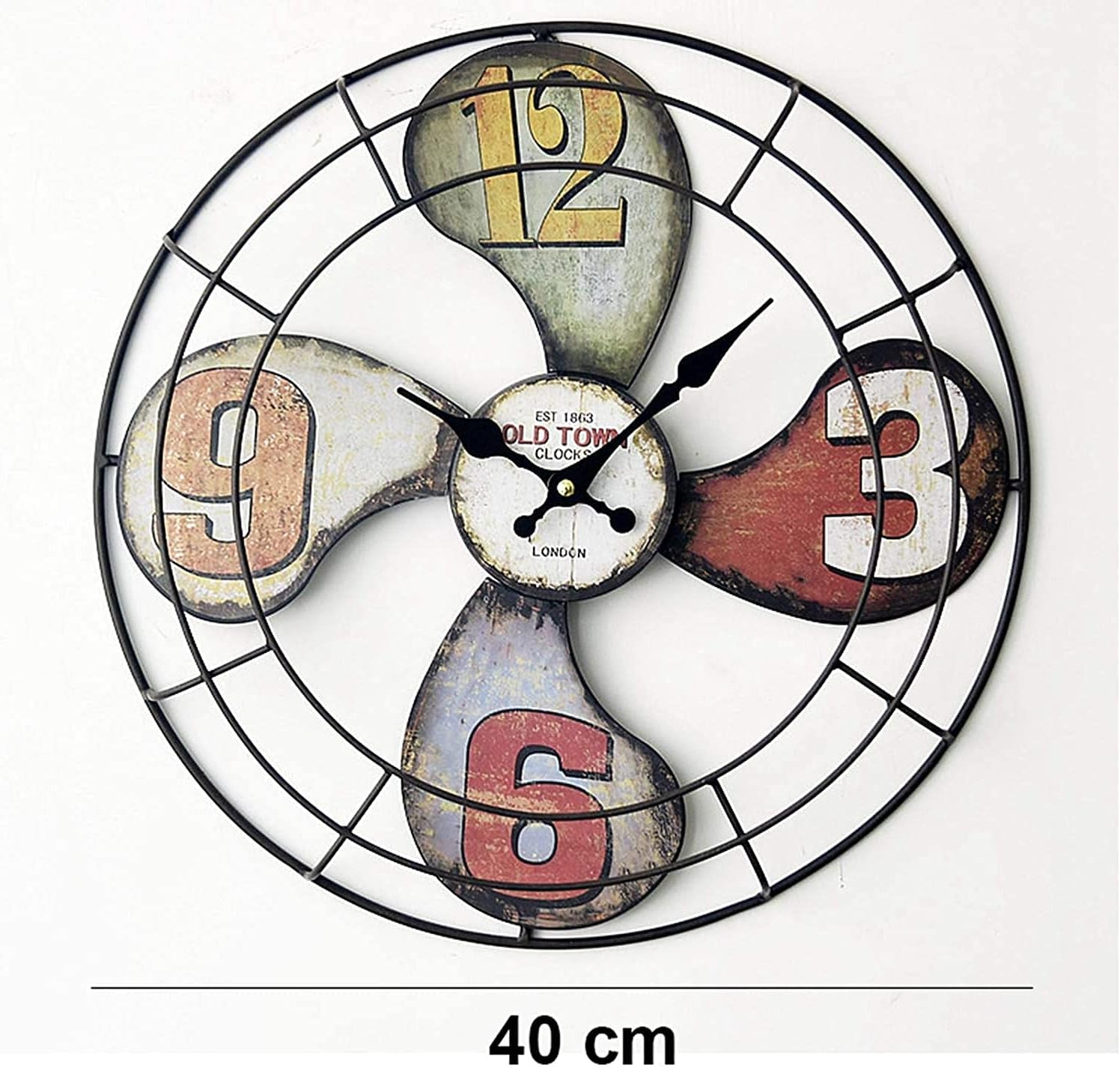 Large 16 Inches Metal Fan Shaped Wall Clock Outdoor Clocks for The Garden Wall Mounted Ornament Open Face Outside Clock Weatherproof Indoor Outdoor Decoration Clock