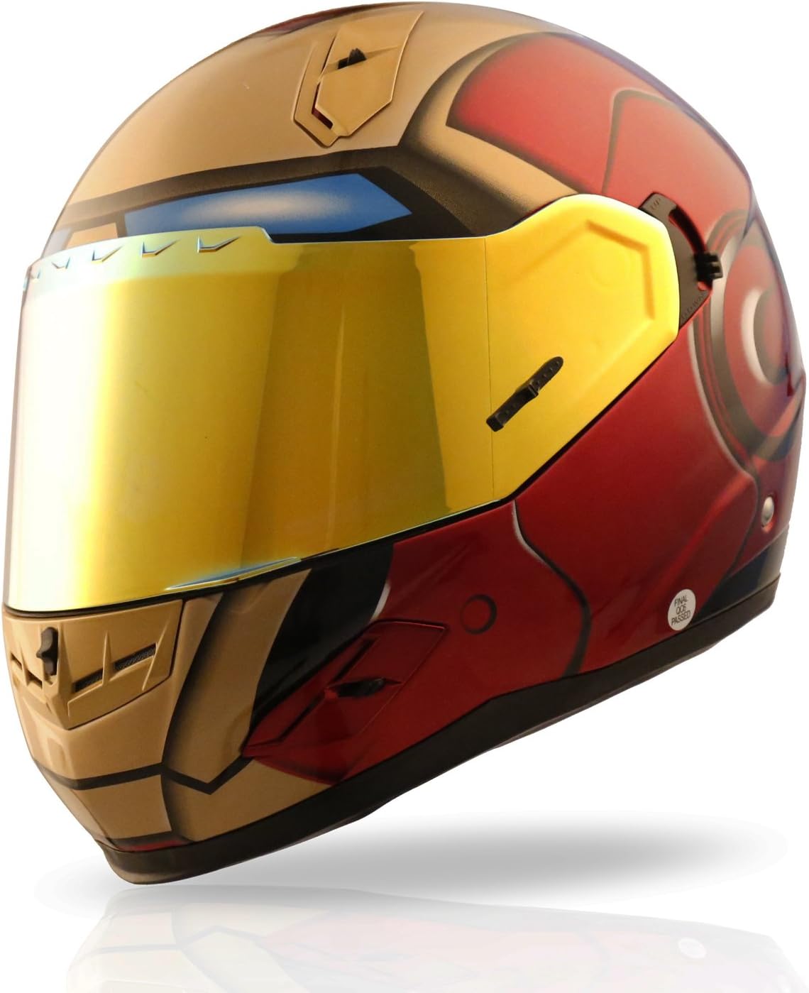 NENKI NK-856 Full Face Iron Man Motorcycle Helmet for Adult &Youth Street Bike with Iridium Red Visor and Sun Shield DOT Approved (RED Gold, X-Large)