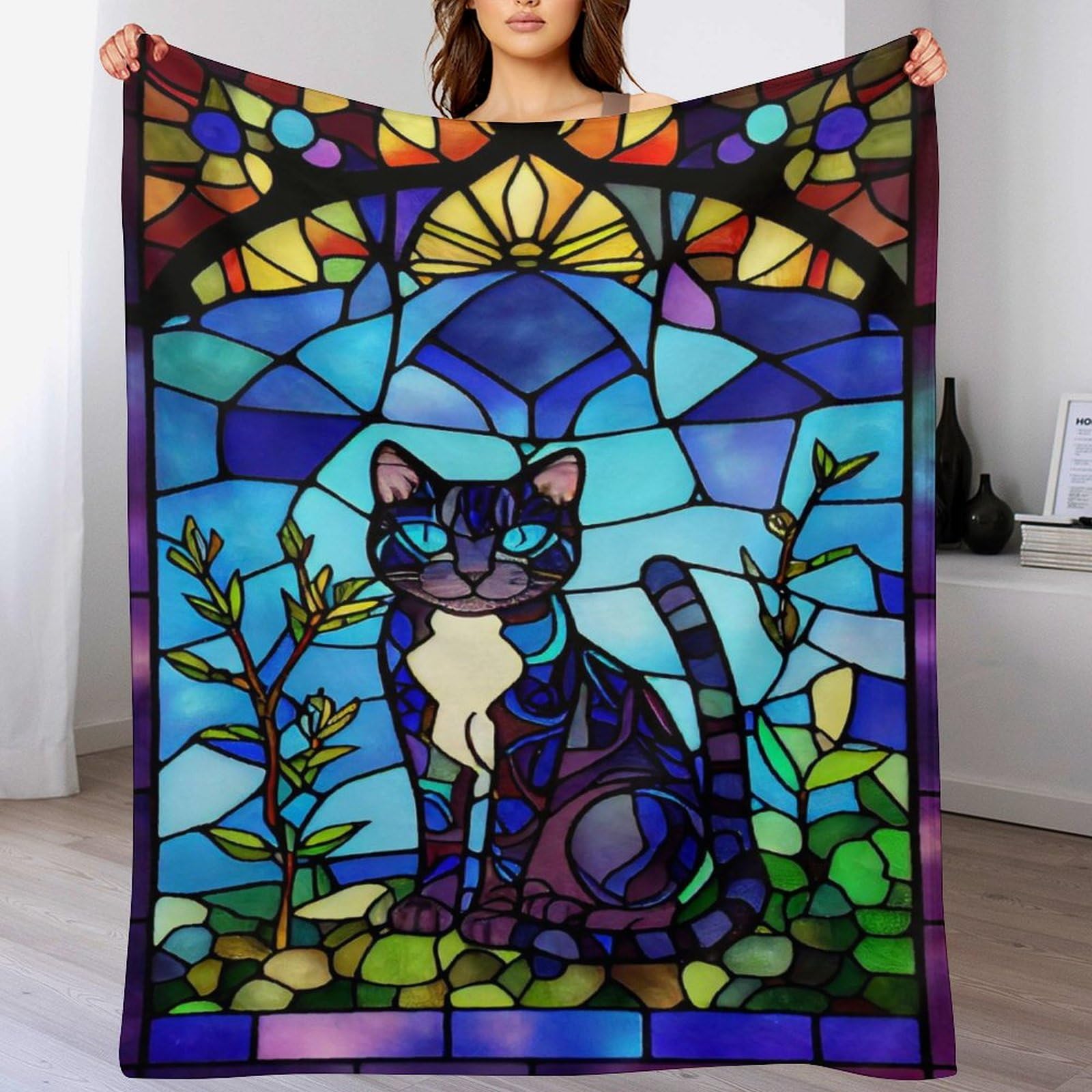 Couverture polaire chat 130x180 cm en flannel de polyester doux pour lit et canapé