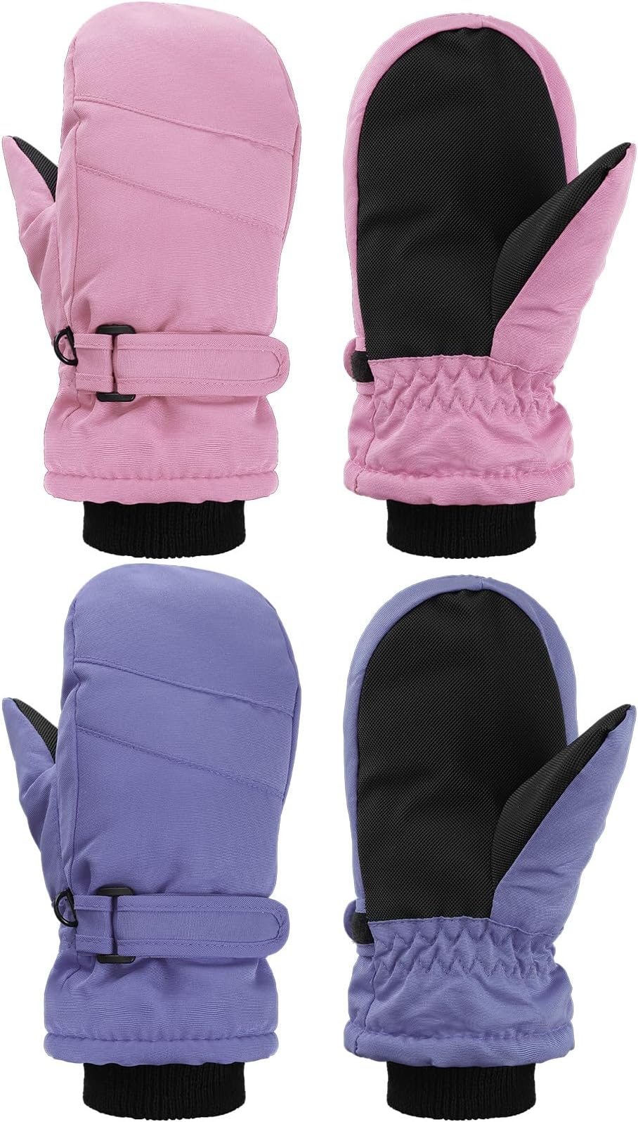 SATINIOR 2 Pairs Kids Snow Mittens Waterproof Winter Ski Gloves Warm Thicken Snow Gloves for Girls Boys (Pink,Purple,3-5 Years)