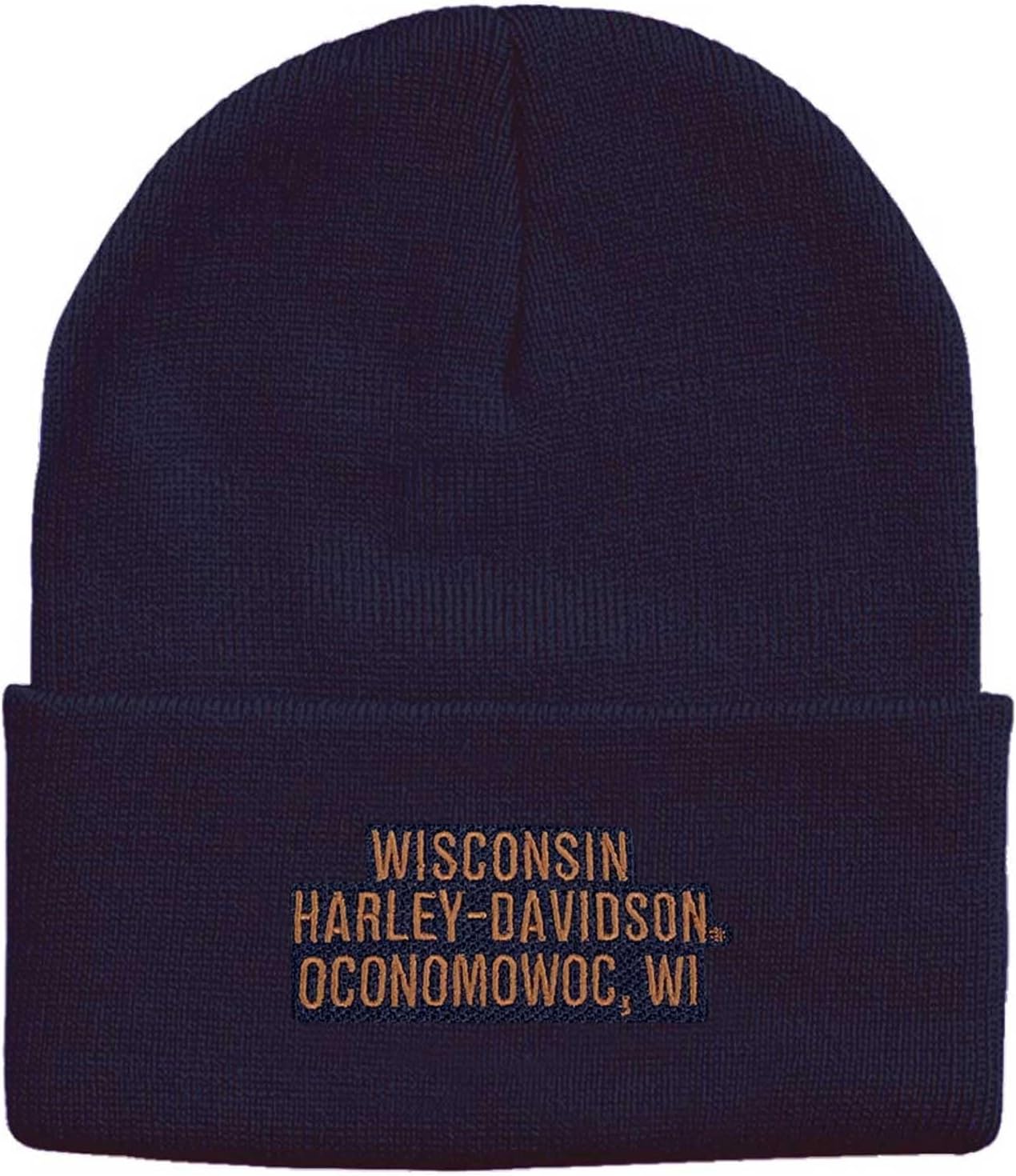 Harley-Davidson Men's Embossed Bar & Shield Logo Patch Cuffed Beanie Hat, Navy