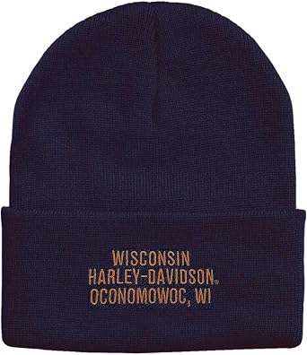 Harley-Davidson Men's Embossed Bar & Shield Logo Patch Cuffed Beanie Hat, Navy