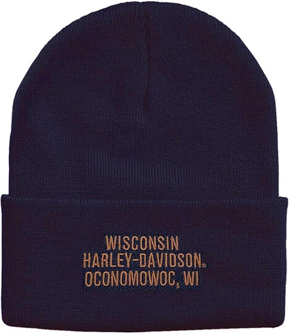 Harley-Davidson Men's Embossed Bar & Shield Logo Patch Cuffed Beanie Hat, Navy