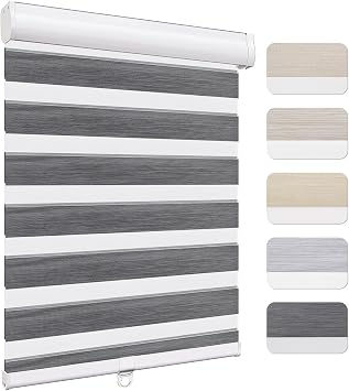 Keego Zebra Roller Window Blinds Cordless Custom Size Free-Stop Shades Dual Layer Light Control Easy Install Roler Shades for Windows Dark Gray, 25" W x 64" H