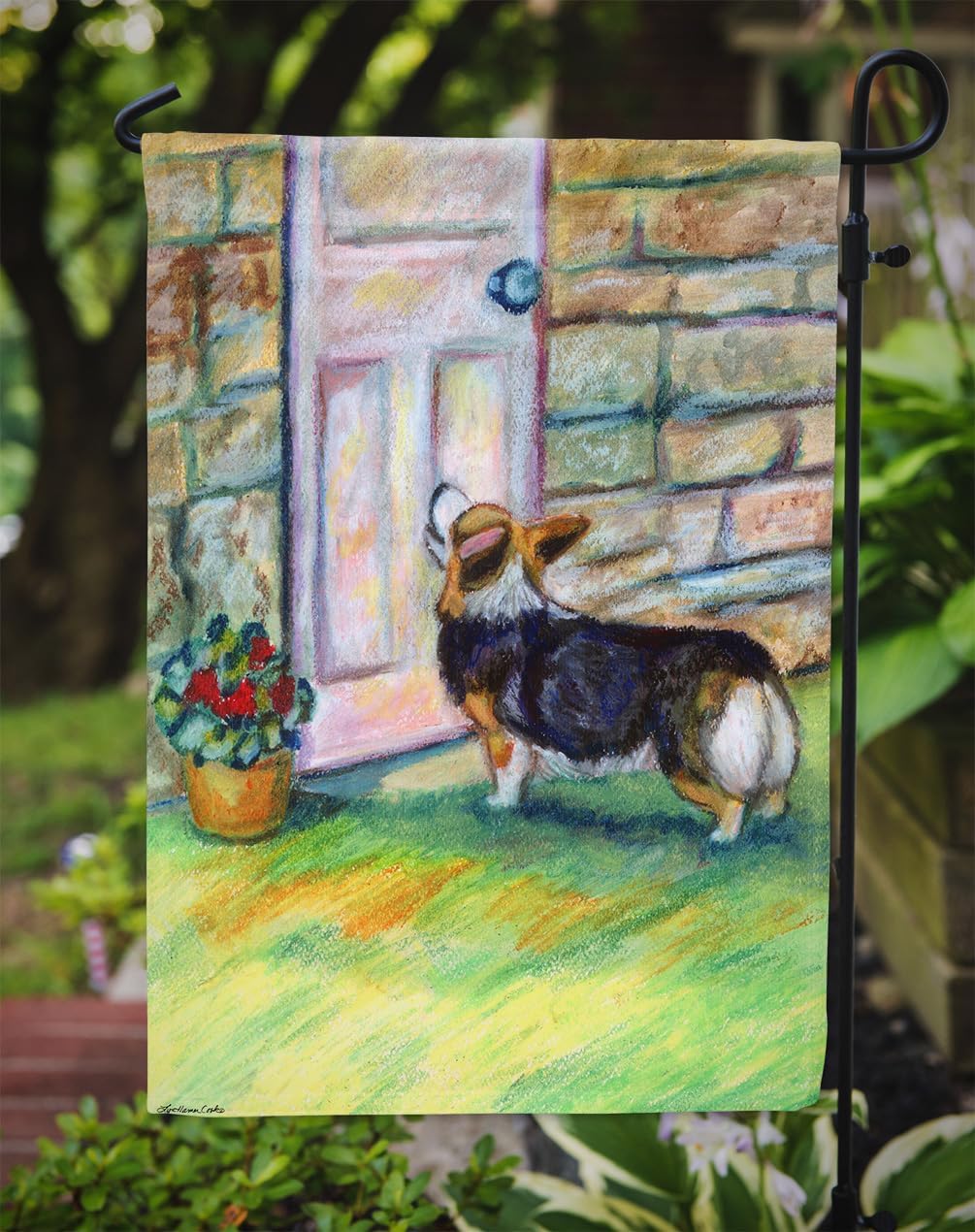 Caroline's Treasures 7370GF Let me in Corgi Garden Flag Mailbox Flag Decorative Yard Flag Banner Outside Patio Artwork Yard Flower Beds, Garden Size, Multicolor