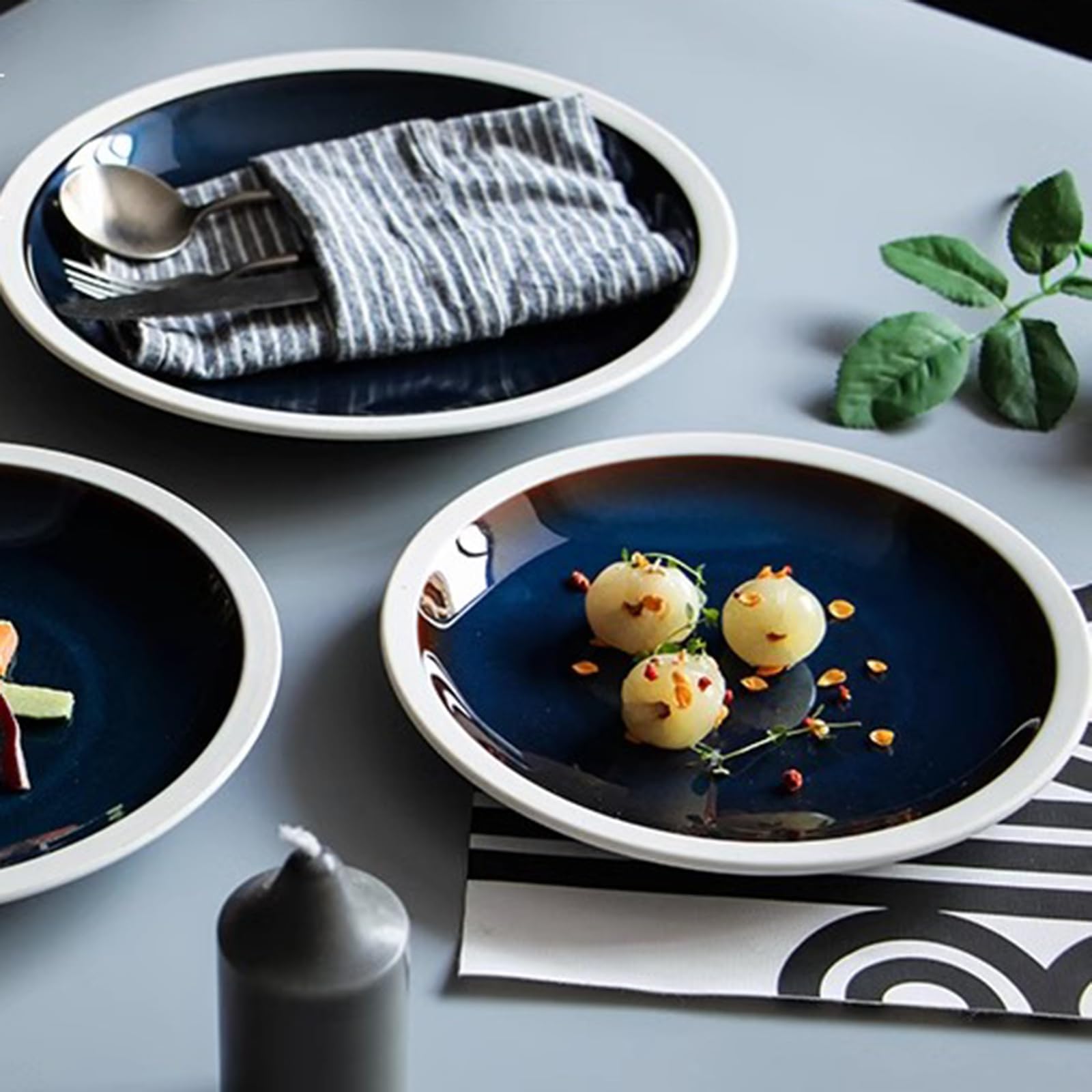 Niebieski Ceramiczny Talerz Obiadowy, Zastawa Stołowa Na Sałatkę Z Makaronem Owocowym, Talerz Do Serwowania, Talerz Domowy, Wesele święto Dziękczynienia, Kuchenka Mikrofalowa Moż(Size:28*28*3.8CM)