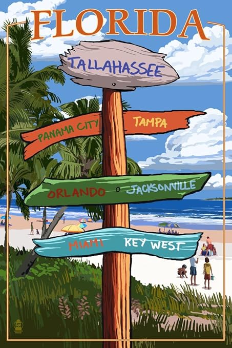 Amazon Com Tallahassee Florida Destinations Signpost 9x12 Art Print Wall Decor Travel Poster Posters Prints