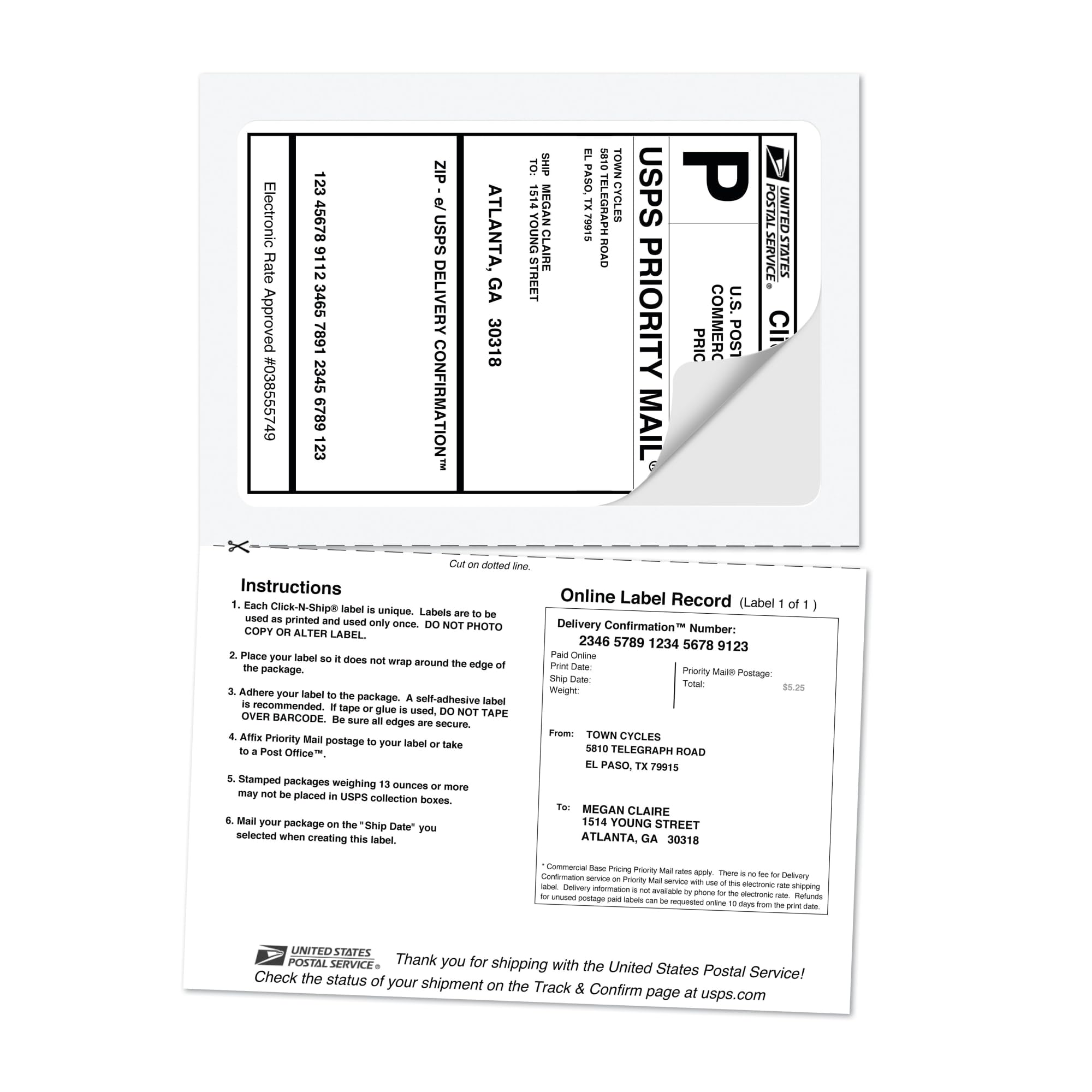 Avery Etichette di spedizione stampabili con ricevute di carta, 5-1/16 "x 7-5/8", bianche, 50 etichette postali vuote (5127)