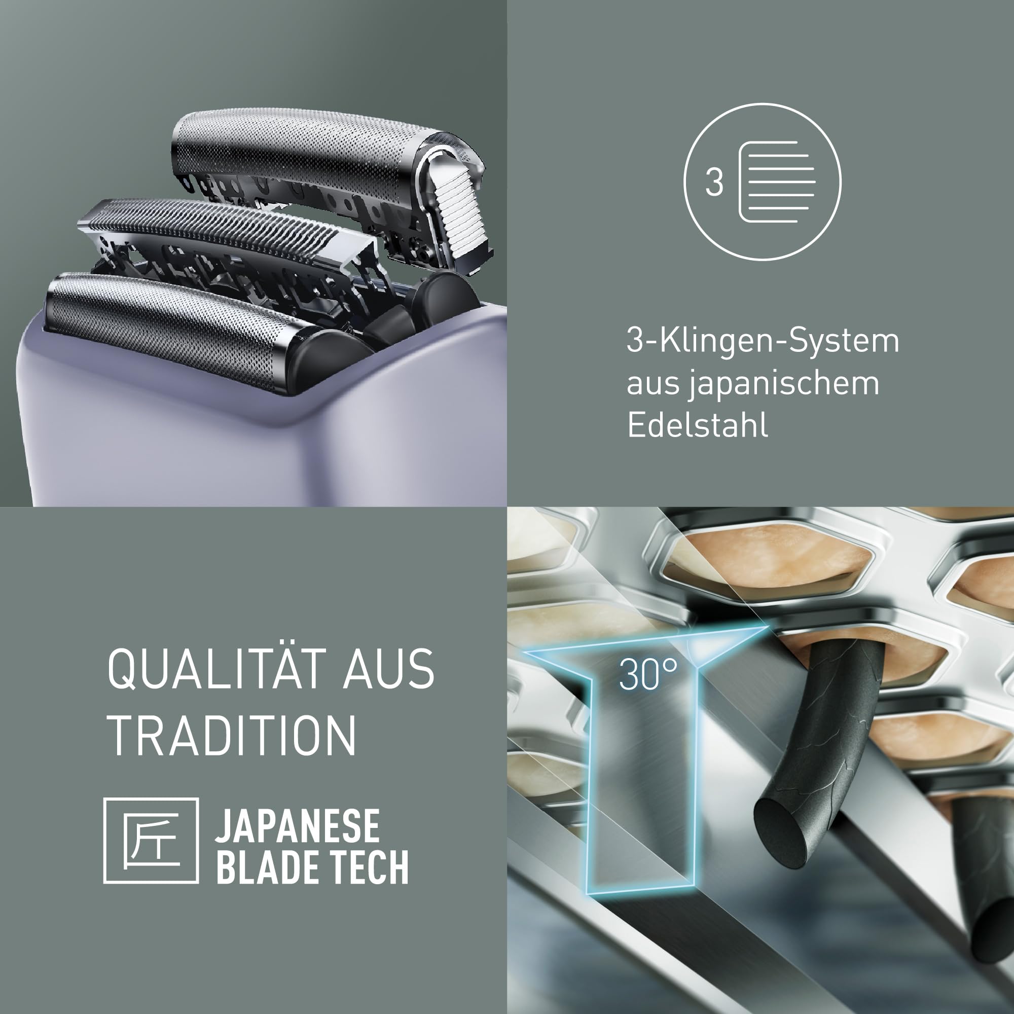 Panasonic Series 500 ES-ERM3FV503 3-Klingen Nass- & Trockenrasierer, wiederaufladbar, japanischer Edelstahl, 10D flexibler Scherkopf, IPX7, USB-C-Ladefunktion, Violett