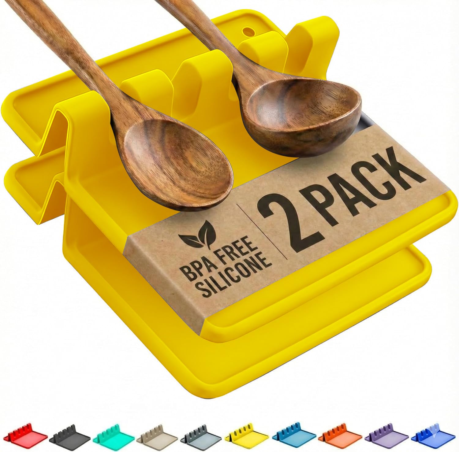 2 Pack Yellow Silicone Spoon Rest for Stove Top Kitchen Spoon Holder Set