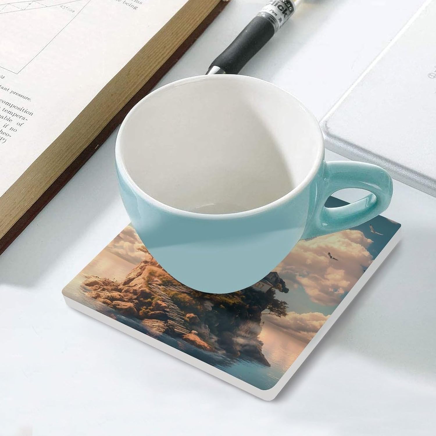 Lighthouse Ceramic Coasters Square Drinks Coaster Coffee Table Decor Table Coaster for Home Bar