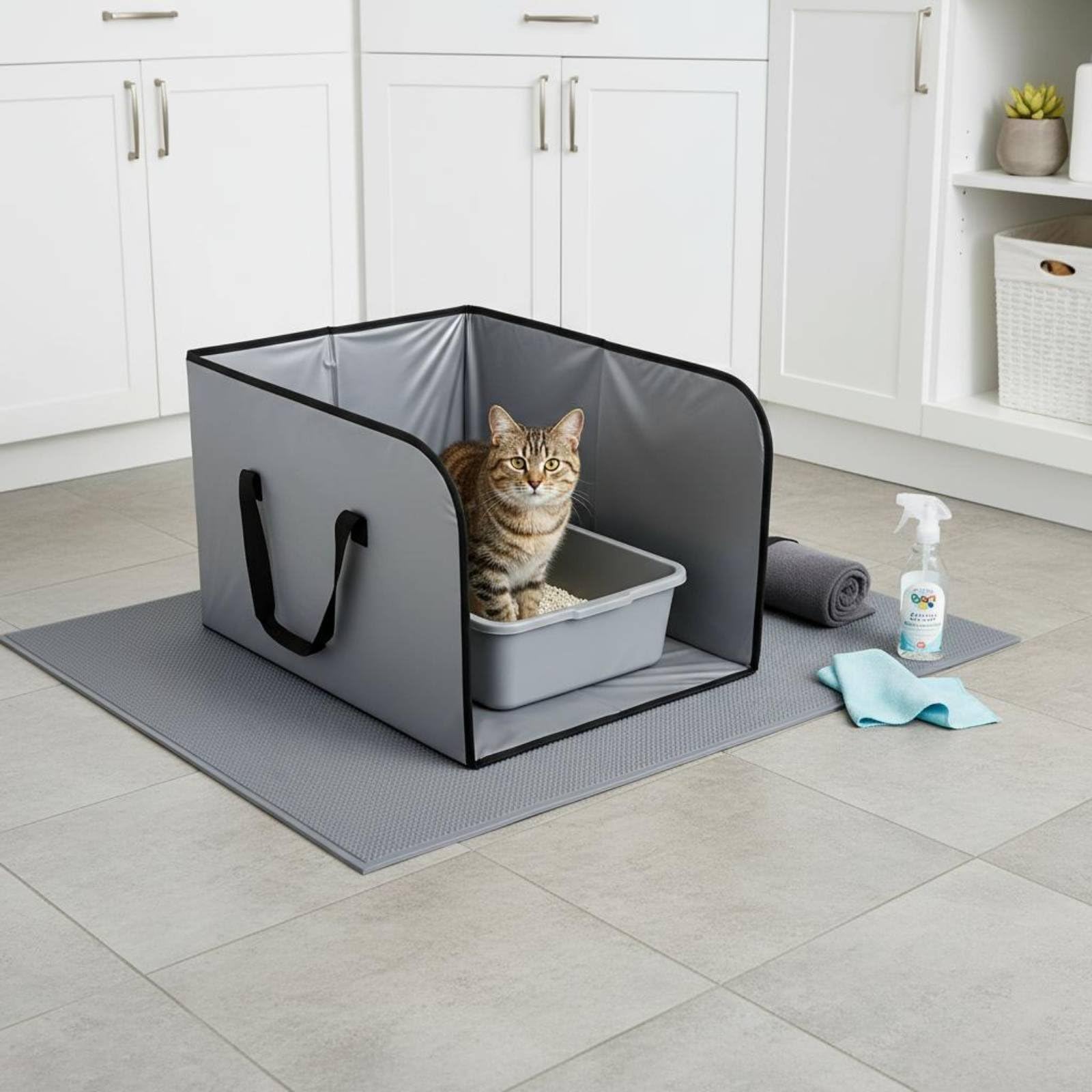 Barriera Lettiera Pieghevole Facile da Pulire Barriera Impermeabile Lettiera Resistente Schermo Liquidi per Animali Domestici per Casa, Interno