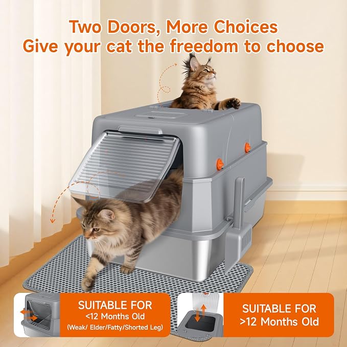 Bandeja para gatos de acero inoxidable con tapa, grande, resistente, fácil de limpiar miniatura 4