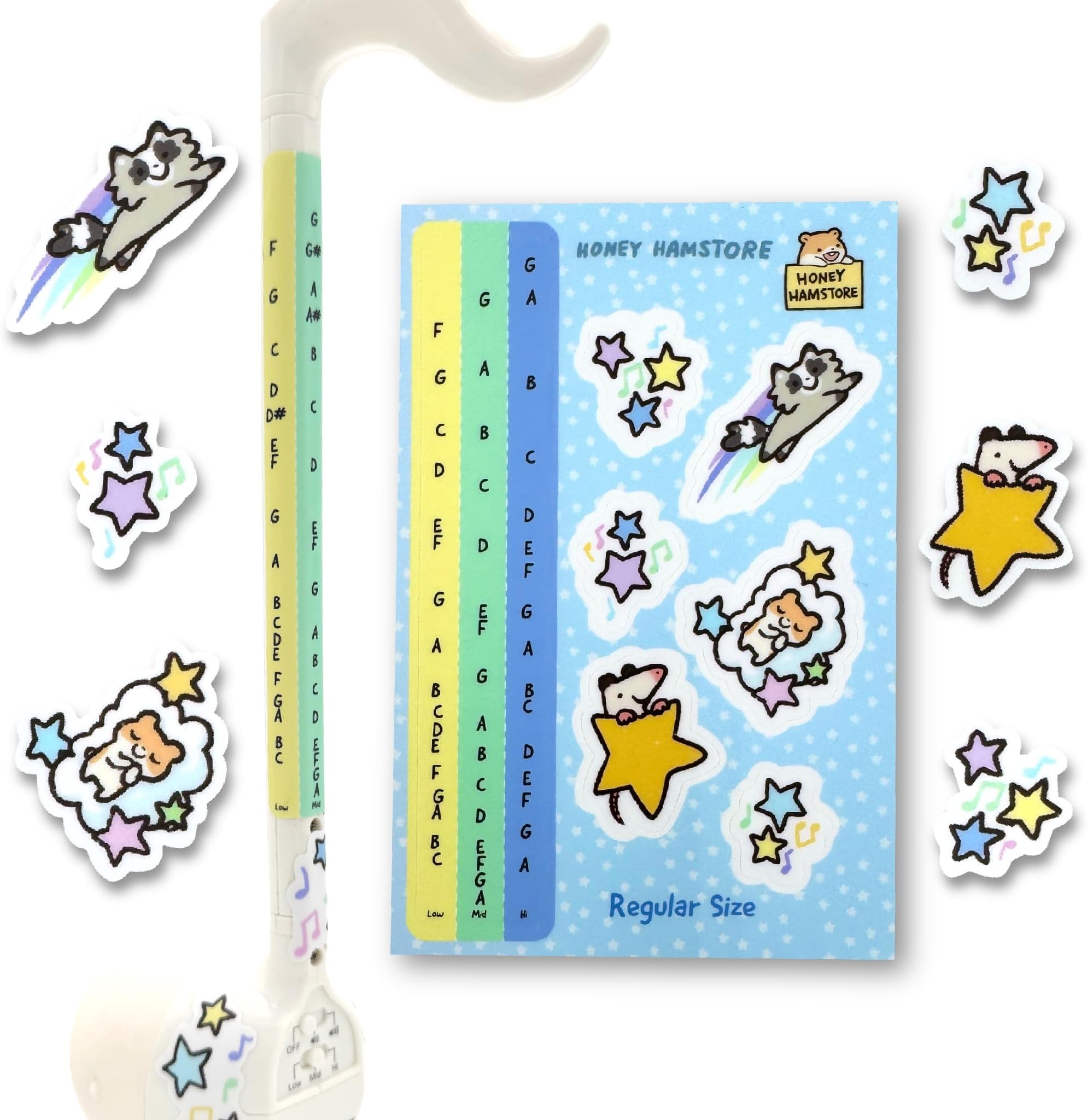 Musical Note Sticker Compatible with Otamatone Regular Size from Japan, Note Label for Beginners and Children, Multicolored, Thin Material, Helpful Practice Music Sticker