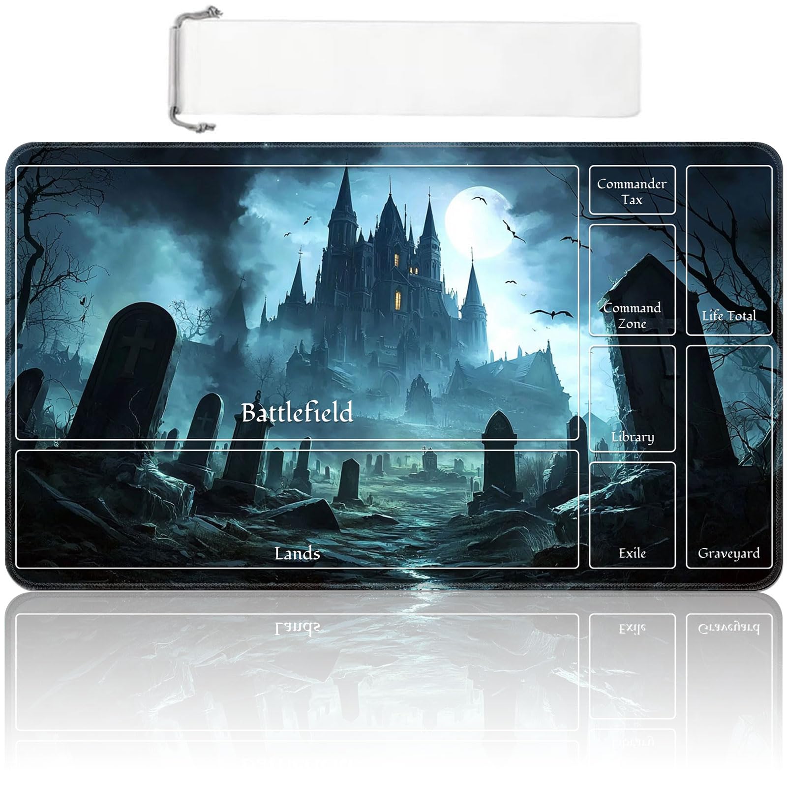 MTG Playmat with Zones 24x14 Inch – Trading Card Game Mat for Magic The Gathering, TCG Playmat with Free Storage Bag, Non-Slip Rubber Base Card Battle Play Mat, Haunted Castle