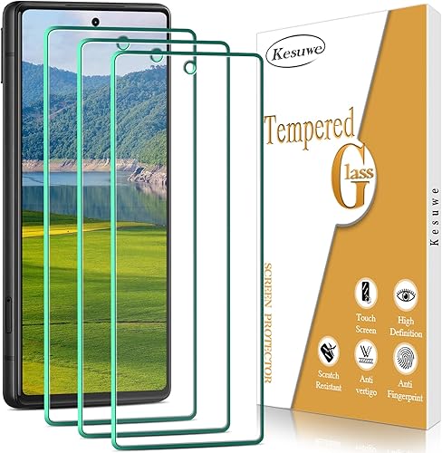 Kesuwe Paquete de 3 Protector de pantalla para Google Pixel 6a (6.1 pulgadas), vidrio templado, antiarañazos, antihuellas dactilares, transparente