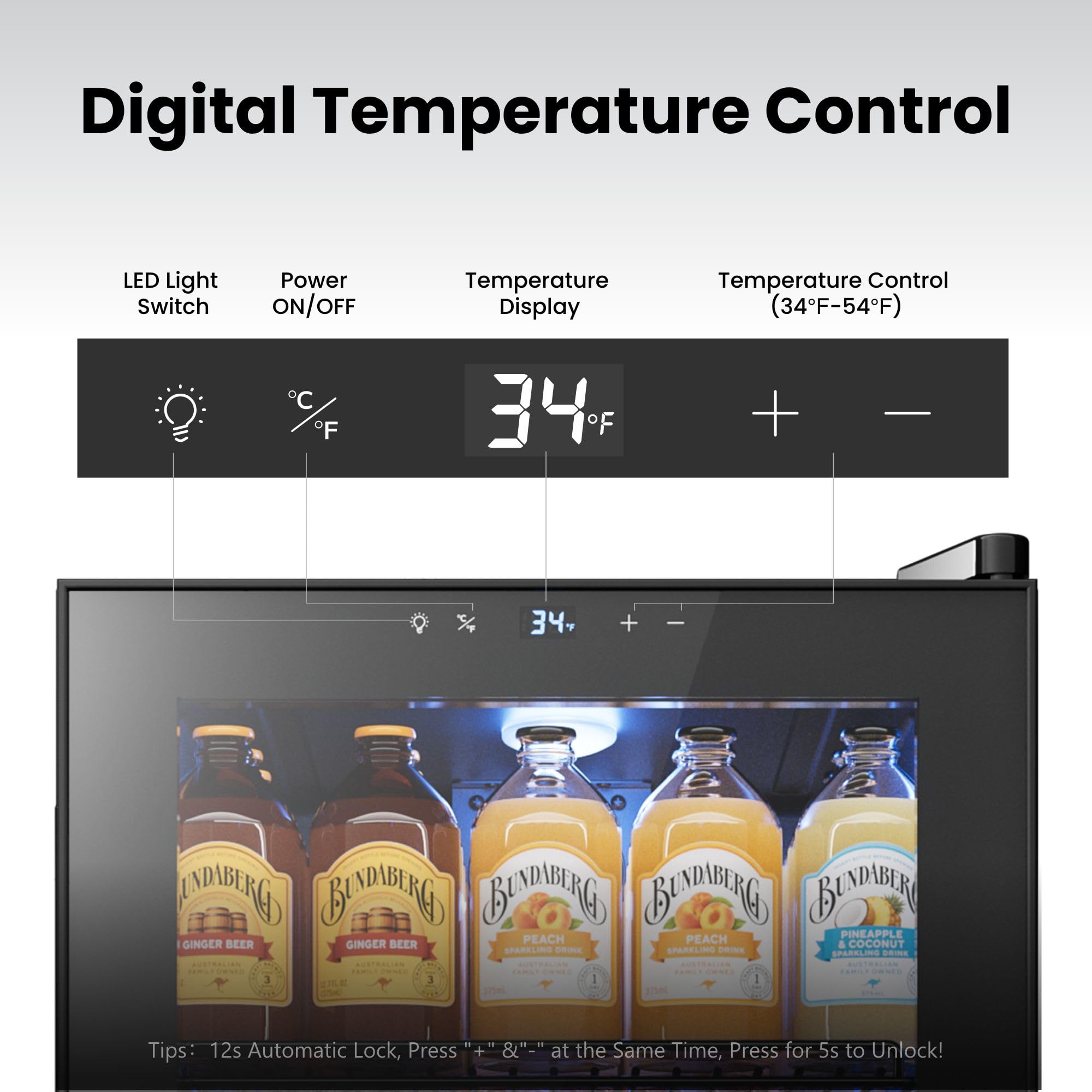 YEEGO Beverage Refrigerator, 105 Can Mini Fridge With Glass Door, Adjustable Shelves, Digital Temperature Control 34°F-54°F, Drink Cooler For Soda, Beer And Wine, Freestanding Or Under Counter, Black on Fridge.com - View 3