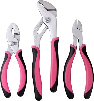 Apollo Tools Set of 3 Pliers for DIY Repairs and Maintenance Projects, Crafts, Jewelry-Making, Plumbing, Toy, Electronic and Small Engine Work - Pink Ribbon Pink- DT5008P