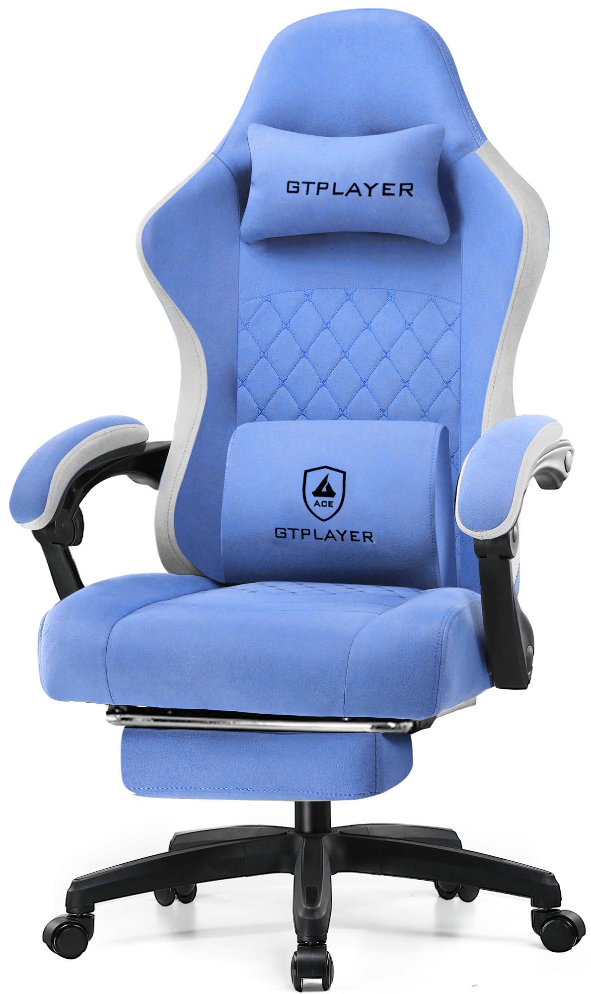 GTPLAYER Silla para Juegos, Silla de computadora con reposapiés y Soporte Lumbar, Silla de Juego Ajustable en Altura con Asiento Giratorio de 360° y reposacabezas para Oficina o Juegos, Color Azul