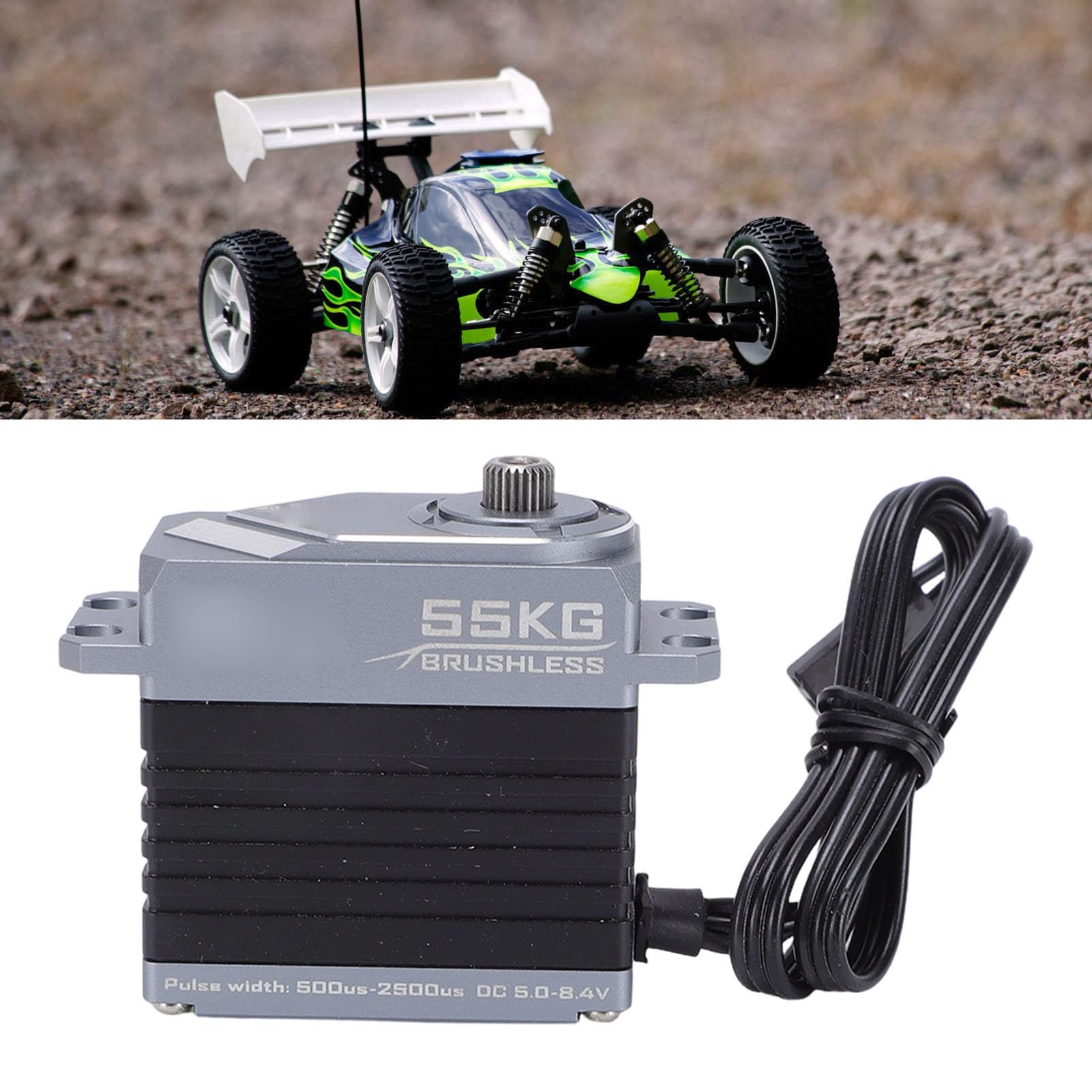 Keenso Bürstenloser 55-kg-Servo, Vollmetallkonstruktion mit Stahlzahnrädern und Magnetischem Encoder für RC-Modellautos und Crawler
