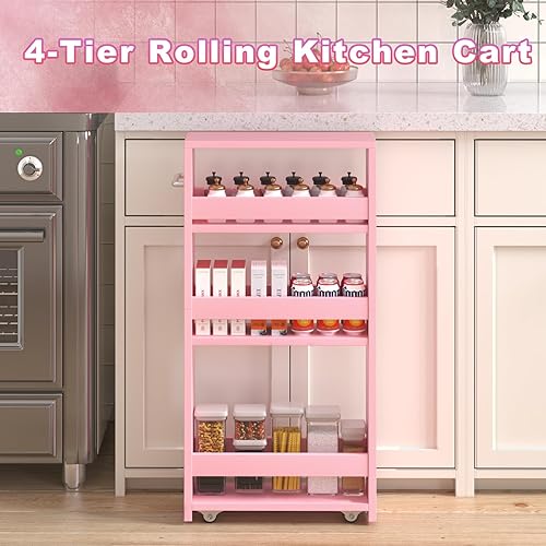 Miniatura 8 de MARTY Carrito de almacenamiento delgado, estantería rodante de 4 niveles con ruedas, carrito de cocina con ruedas, organización de cuarto de