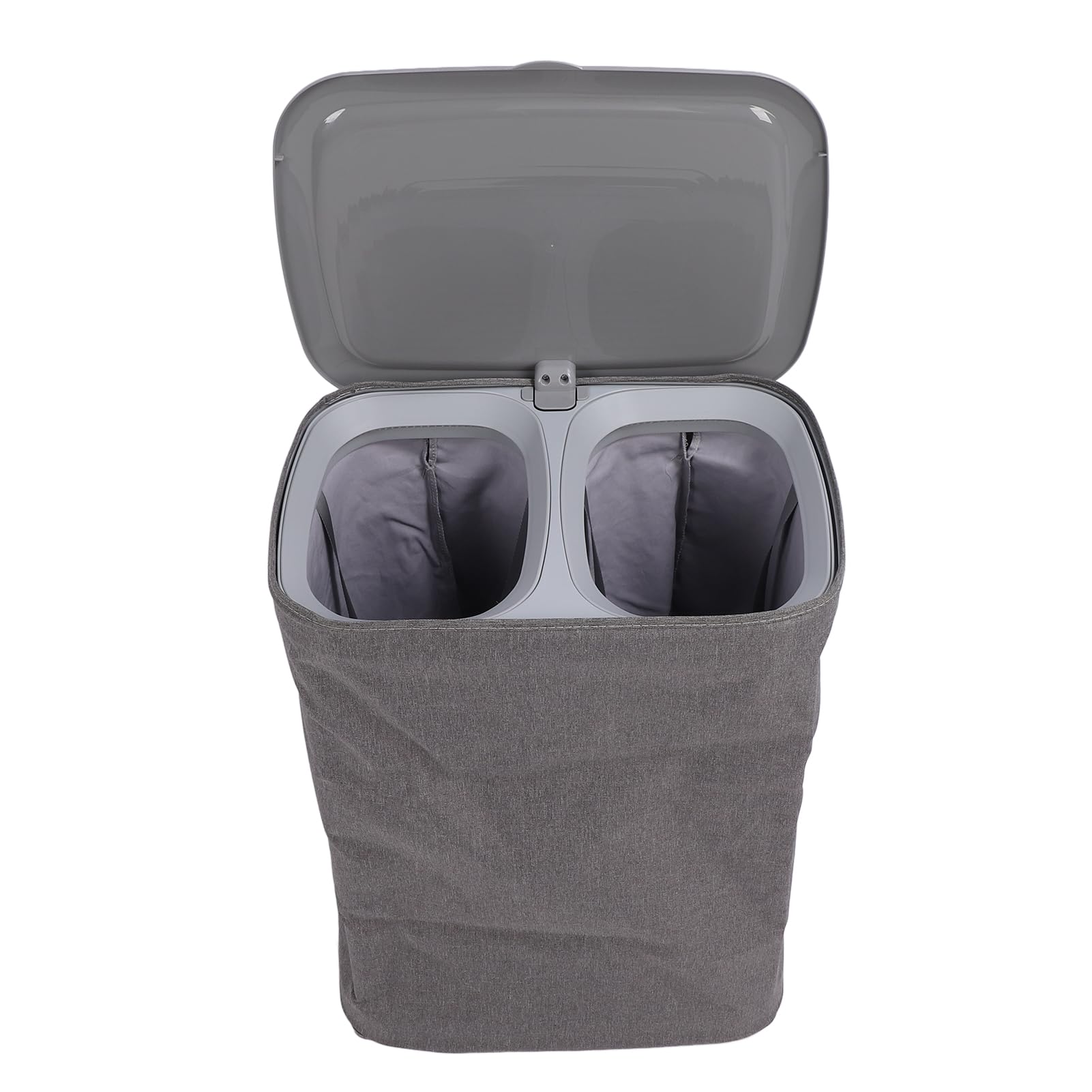Cesto Portabiancheria Portatile in Tessuto, Doppio Scomparto, Organizer per Bagno, Camera da Letto, Ripostiglio, Bianco (S50L)