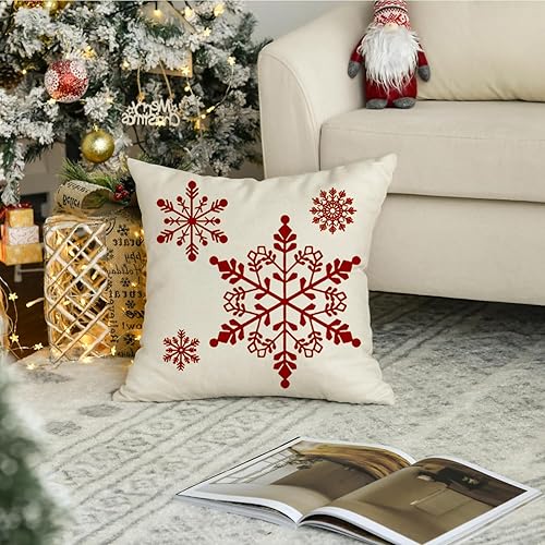 Miniatura 6 de RABUSOFA Juego de 2 fundas de almohada de Navidad de 20 x 20 pulgadas, almohadas decorativas para árbol de Navidad, fundas de almohada de copos de