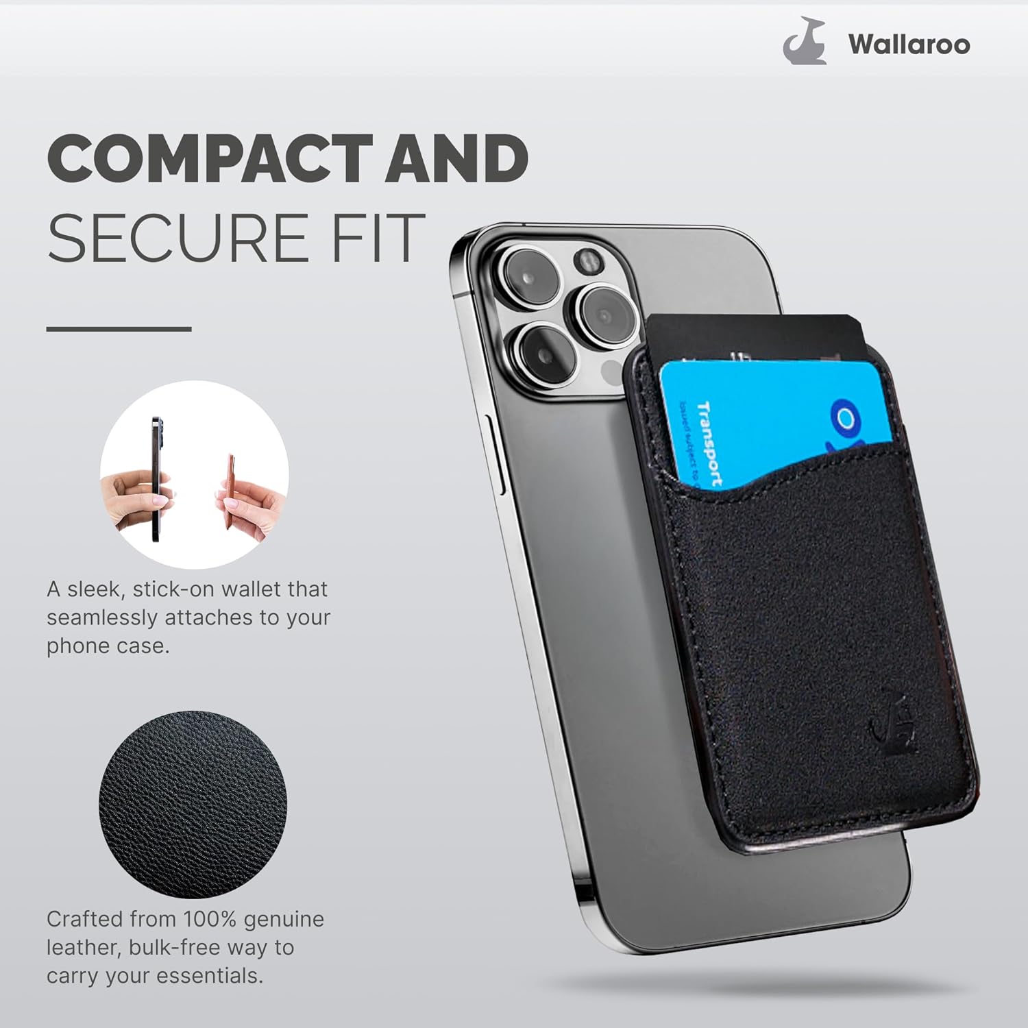 Wallaroo Premium Leather Cell Phone Wallet Stick On - Android and iPhone Wallet and Card Holder for Women and Men - Durable with Non-Slip Lining Secures Up to 3 Cards - Image 9